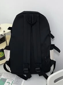 男士插扣裝飾休閒背包 - 黑與白 - 查看 2