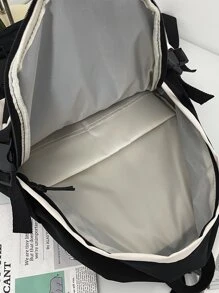 男士插扣裝飾休閒背包 - 黑與白 - 查看 4