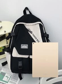 男士插扣裝飾休閒背包 - 黑與白 - 查看 6