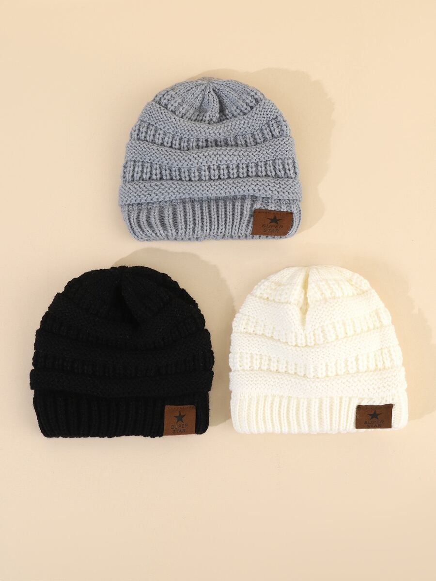 3顶/套 柔软保暖针织婴儿帽，可爱舒适加厚冬季婴幼儿男女通用毛线帽 - 彩色 - 查看 1