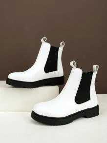 Women's Casual & Versatile Soft & Comfortable Pu Slip-on Fashion Boot - White - View 1