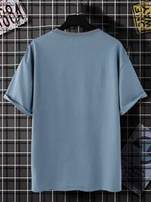 Claim Dot Camiseta Oversize De Hombro Caído Con Bordado Floral Para Hombres - Neblina azul - Ver 2