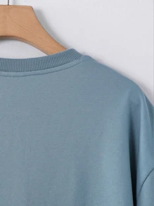 Claim Dot Camiseta Oversize De Hombro Caído Con Bordado Floral Para Hombres - Neblina azul - Ver 3