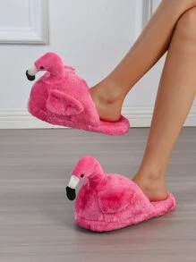 Flamingo Design Fuzzy Novelty Slippers - Red - View 2