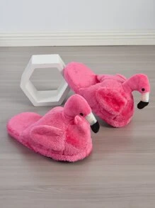 Flamingo Design Fuzzy Novelty Slippers - Red - View 3