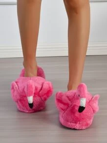 Flamingo Design Fuzzy Novelty Slippers - Red - View 6