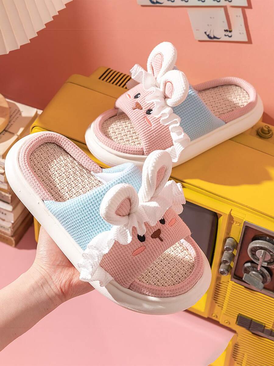Zapatillas de peluche con diseño de conejo de dibujos animados - Rosa - Ver 1
