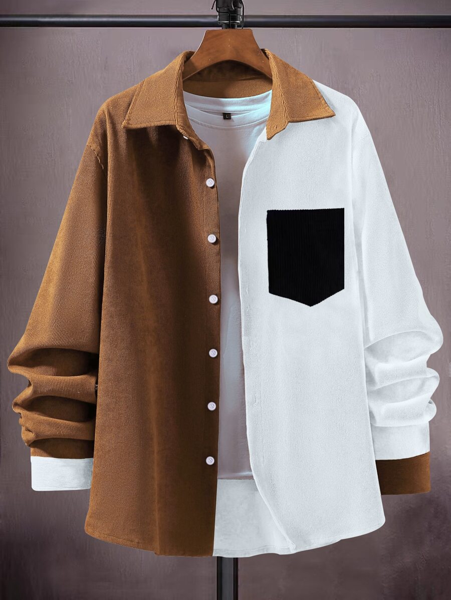 Manfinity Men Colourblock Patched Pocket Shirt Without Tee - Multicolor - View 1