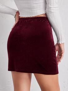 SHEIN Privé Falda de terciopelo bajo con abertura - Burdeos - Ver 2