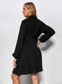 SHEIN 孕婦高領燈籠袖繫腰帶洋裝