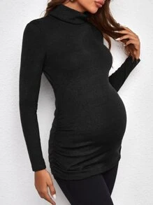 SHEIN 孕婦高領上衣 - 黑色 - 查看 1