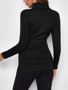 SHEIN 孕婦高領上衣 - 黑色 - 查看 2