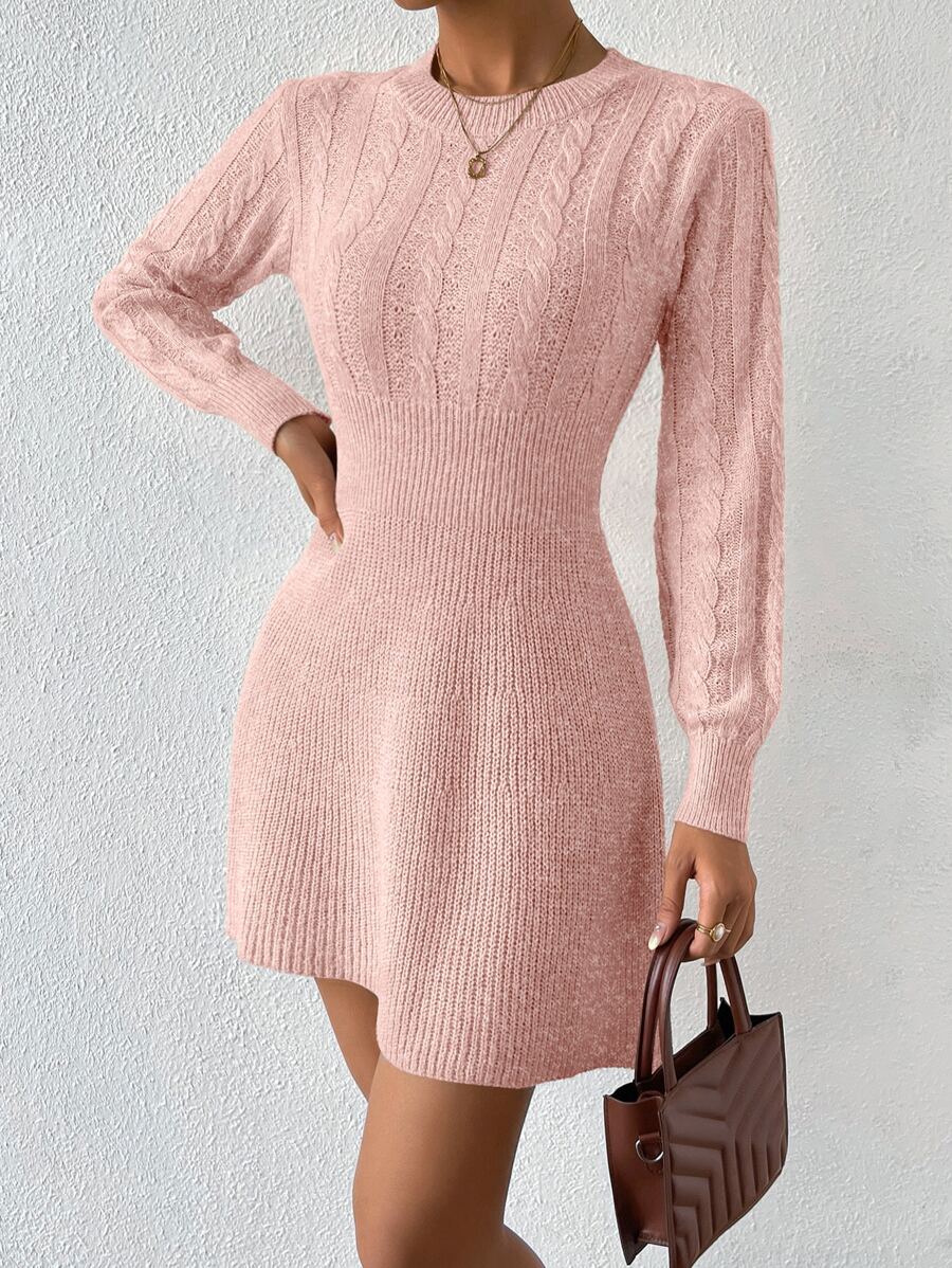 SHEIN Privé Vestido de punto unicolor tejido de cable - Rosa - Ver 1