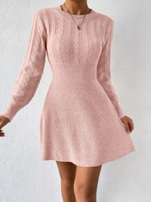 SHEIN Privé Vestido de punto unicolor tejido de cable - Rosa - Ver 4