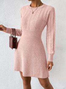 SHEIN Privé Vestido de punto unicolor tejido de cable - Rosa - Ver 5