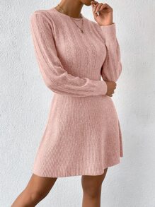 SHEIN Privé Vestido de punto unicolor tejido de cable - Rosa - Ver 6