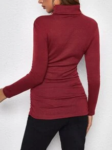 SHEIN Maternity Turtle Neck Top - Burgundy - View 2
