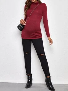 SHEIN Maternity Turtle Neck Top - Burgundy - View 5