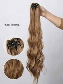 22英寸长合成波浪卷曲马尾假发，带爪夹，波浪卷曲马尾，女士适用，适合派对和日常佩戴 - 棕色 - 查看 3