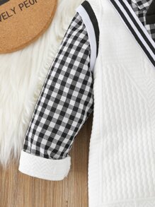 SHEIN Baby Boy Gingham Print Striped Trim 2 In 1 Jumpsuit - Black and White - View 5