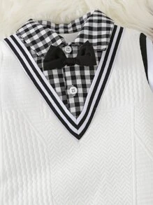 SHEIN Baby Boy Gingham Print Striped Trim 2 In 1 Jumpsuit - Black and White - View 6