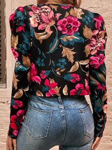 SHEIN Clasi Allover Floral Print Gigot Sleeve Open Front Jacket - Multicolor - View 2