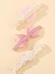 3入組嬰兒花和蝴蝶結裝飾髮帶 - 彩色 - 查看 3