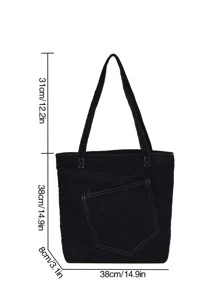 2pcs Stitch Detail Shopper Bag With Square Bag - Black - View 3