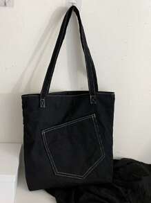 2pcs Stitch Detail Shopper Bag With Square Bag - Black - View 4