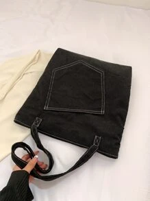 2pcs Stitch Detail Shopper Bag With Square Bag - Black - View 5