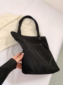 2pcs Stitch Detail Shopper Bag With Square Bag - Black - View 6