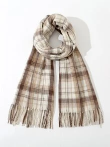 Pañuelo con patrón de cuadros bajo con fleco - Multicolor - Ver 1