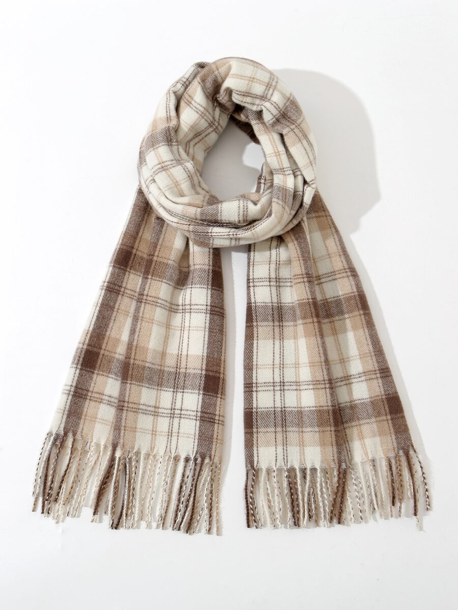 Pañuelo con patrón de cuadros bajo con fleco - Multicolor - Ver 1