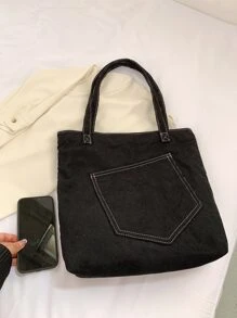 2pcs Stitch Detail Shopper Bag With Square Bag - Black - View 7