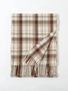 Pañuelo con patrón de cuadros bajo con fleco - Multicolor - Ver 2