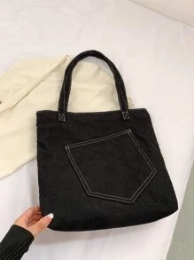 2pcs Stitch Detail Shopper Bag With Square Bag - Black - View 8