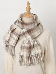 Pañuelo con patrón de cuadros bajo con fleco - Multicolor - Ver 3