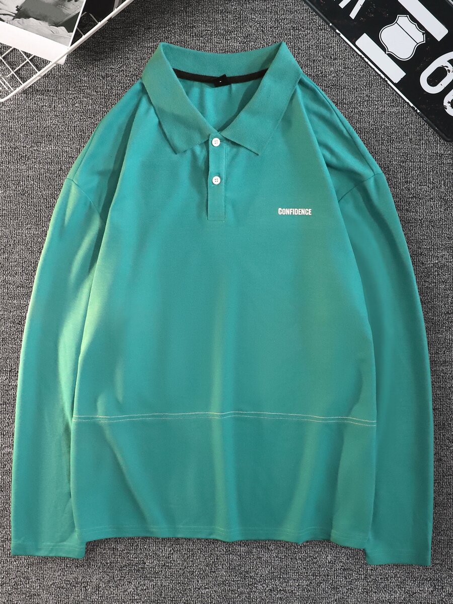 Manfinity Men Letter Graphic Polo Shirt - Green - View 1