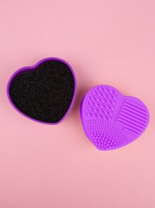 1入組心形化妝刷清潔地墊,化妝刷清潔片帶顏色移動海綿,二合一設計矽膠清潔盒適用於乾刷顏色開關和濕清潔 - 紫色 - 查看 2