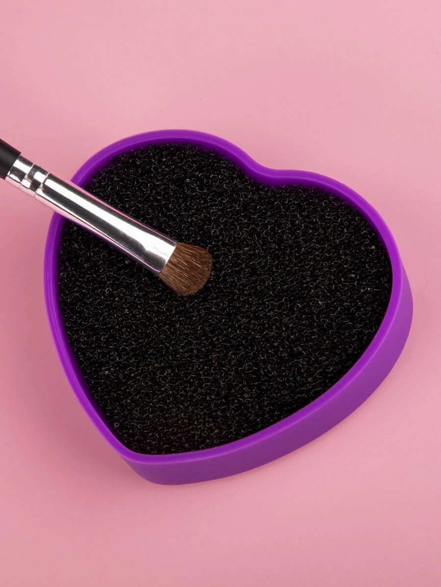 1入組心形化妝刷清潔地墊,化妝刷清潔片帶顏色移動海綿,二合一設計矽膠清潔盒適用於乾刷顏色開關和濕清潔 - 紫色 - 查看 1