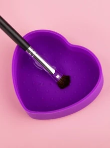 1入組心形化妝刷清潔地墊,化妝刷清潔片帶顏色移動海綿,二合一設計矽膠清潔盒適用於乾刷顏色開關和濕清潔 - 紫色 - 查看 3