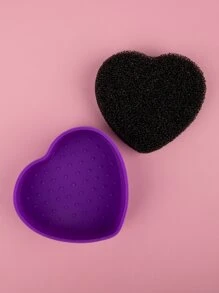 1入組心形化妝刷清潔地墊,化妝刷清潔片帶顏色移動海綿,二合一設計矽膠清潔盒適用於乾刷顏色開關和濕清潔 - 紫色 - 查看 7