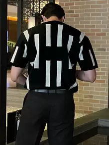 DAZY Men Geo Pattern Knit Top - Black - View 2