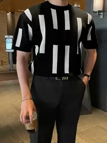 DAZY Men Geo Pattern Knit Top - Black - View 3