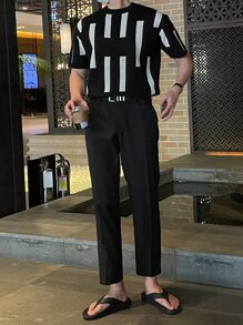 DAZY Men Geo Pattern Knit Top - Black - View 4