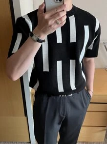 DAZY Men Geo Pattern Knit Top - Black - View 5