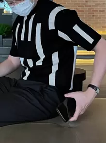 DAZY Men Geo Pattern Knit Top - Black - View 7