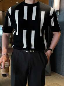 DAZY Men Geo Pattern Knit Top - Black - View 8