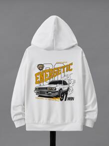 SHEIN 男孩汽車和標語圖案連帽衫