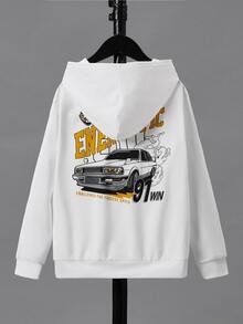 SHEIN 男孩汽車和標語圖案連帽衫